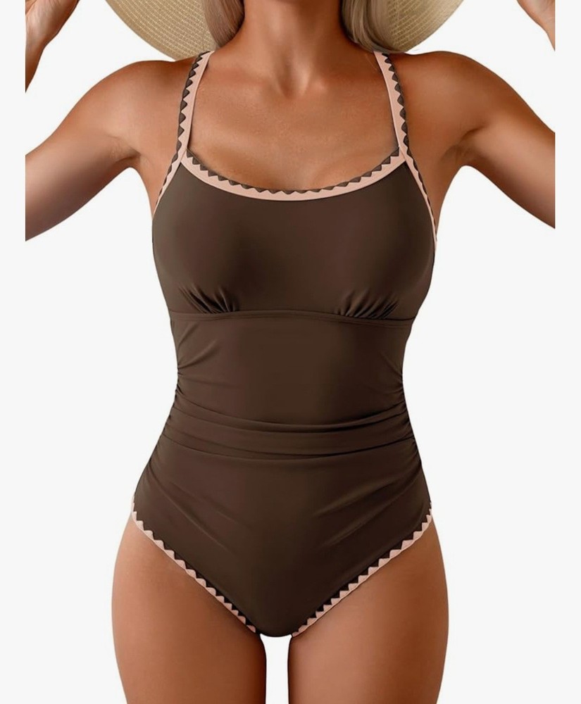 Eomenie Women's 1pc Size L, Swimsuit Tummy Control Slimming Bathing Suit Ruched