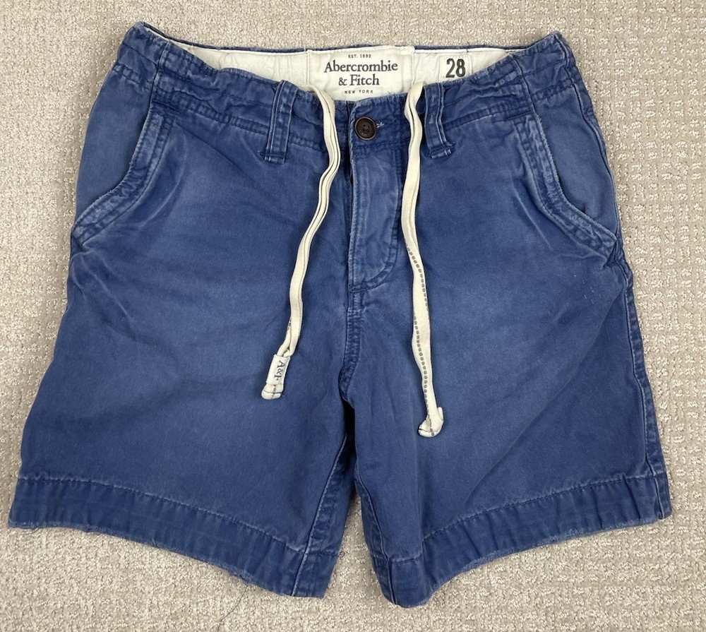 Abercrombie Fitch Shorts Mens 28 Blue Button Fly Drawstring Heavy Cotton Y2K