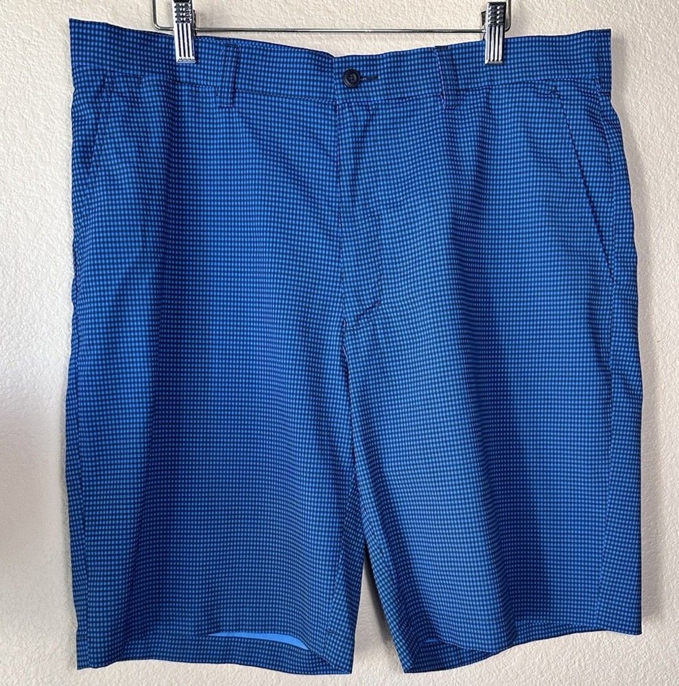 PGA TOUR Men's Blue Plaid Moisture-Wicking Golf Shorts Casual Flat Front Sz 36