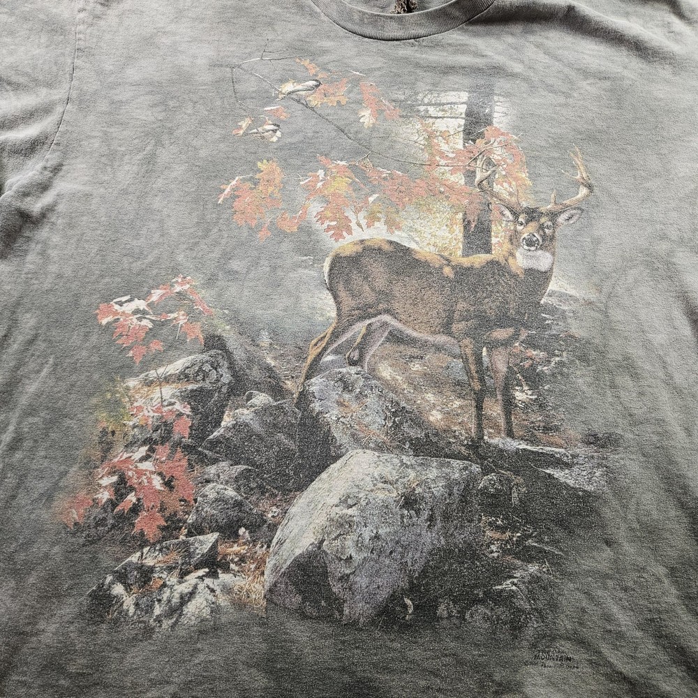 Whitetail Deer Graphic Shirt Mens 2XL Green Wildlife Buck Hunting Outdoors 90s