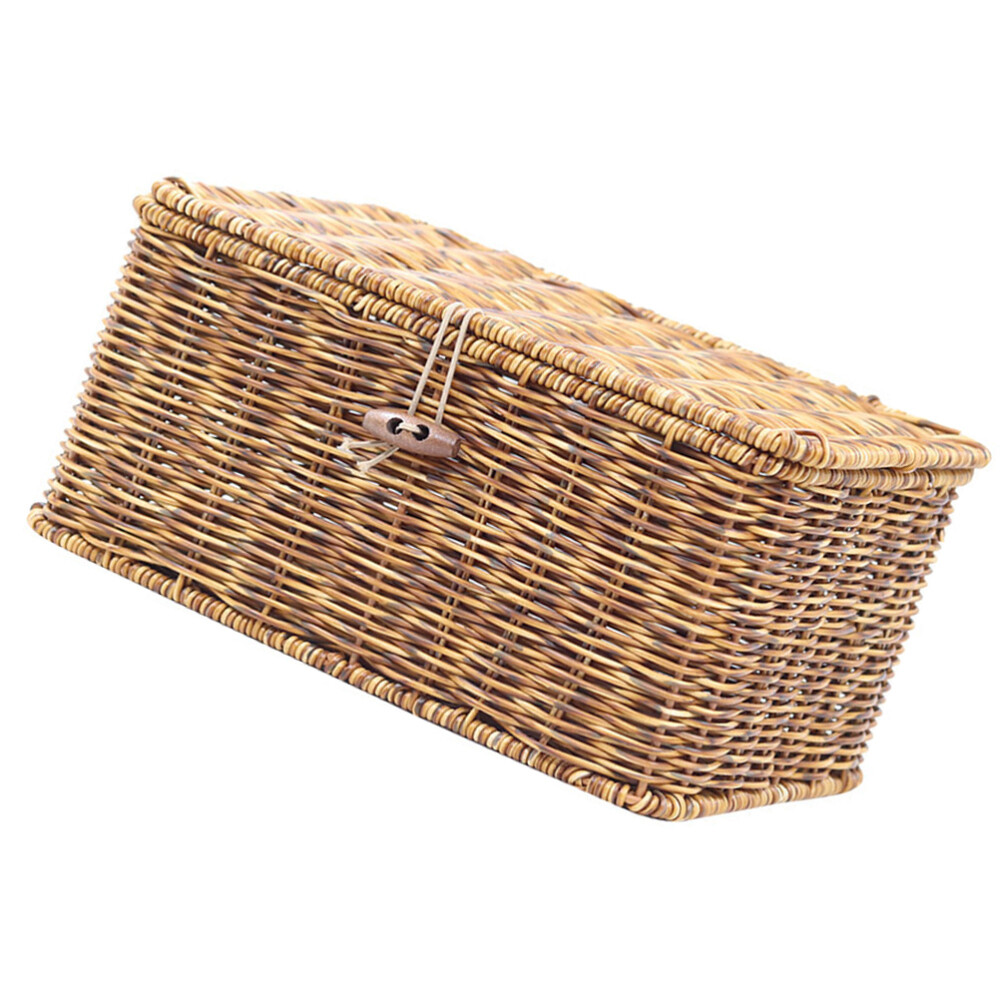 Basket With Lid Wicker Woven Storage Box Cutlery Organizer Shelfs