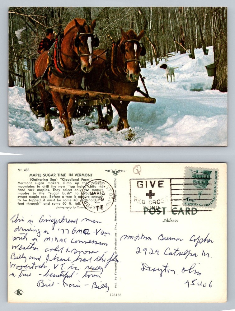 Woodstock, VT-Vermont, Maple Sugar Time Horse Sleigh Snow Scene Vintage Postcard