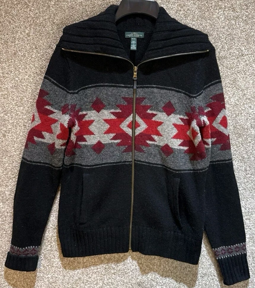 Ralph Lauren Jeans Co Womens Medium Wool Knit Western Aztec Cardigan Sweater