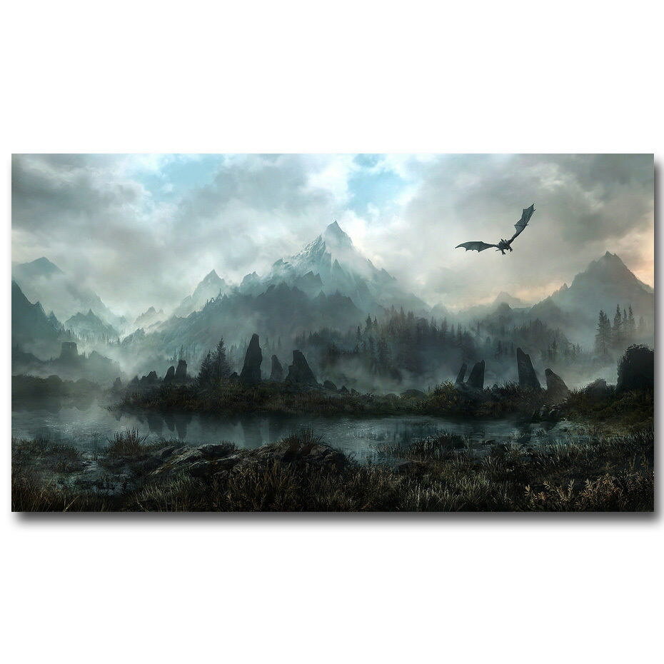 Dragon Fly on Mountains Fantasy Landscape Art Print Poster 75201 US