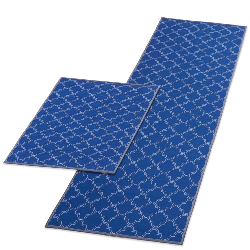 2 Pack Navy Blue Kitchen Mats, Slip-Resistant Runner and Mat for Dining Room ...