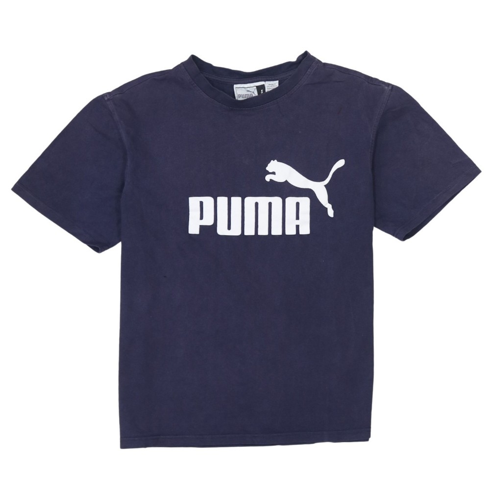 Puma Mens T Shirt Navy Blue Cotton Big Logo Graphic Print Sports Street S