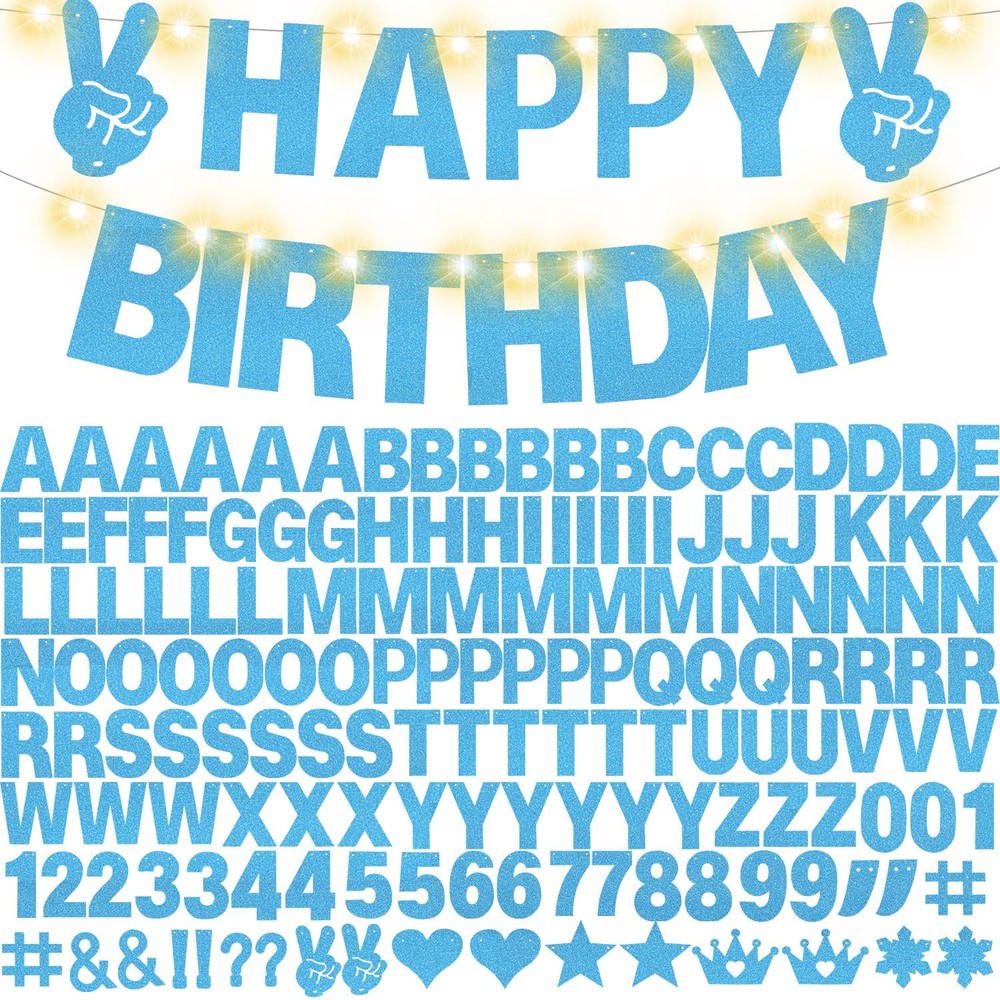 167-Piece DIY Glitter Banner Kit – Customizable Happy Birthday Party Decor
