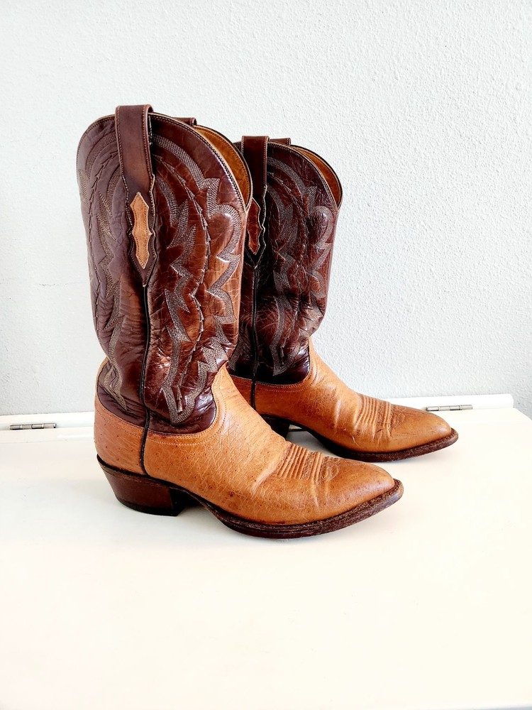 Lucchese 2000 Cognac Ostrich Western Boots for Men - Size 9EE