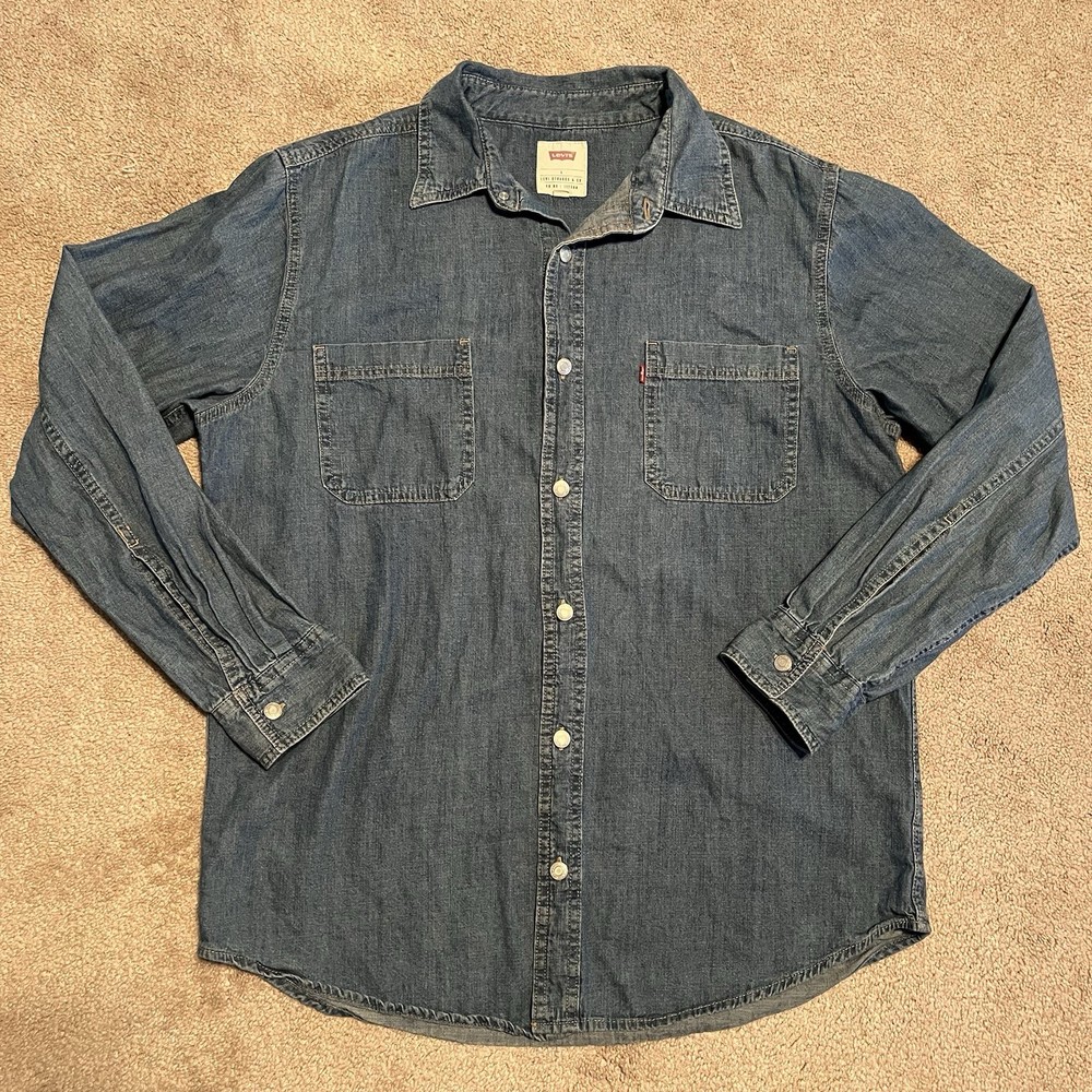 Levi’s Pearl Snap Shirt Men L Western Long Sleeve Light Wash Pointed Yokes