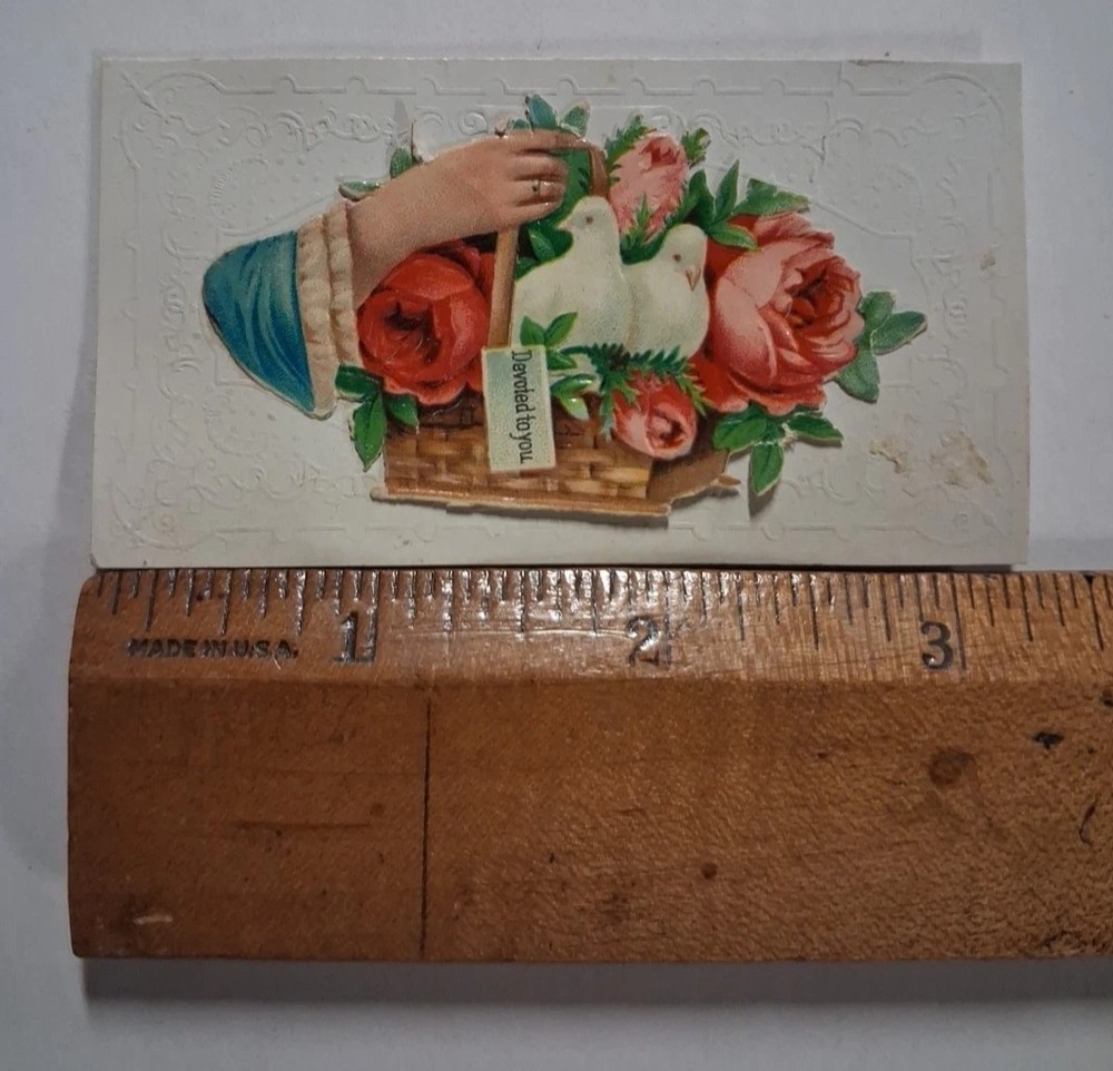 1880s-90s 2 Doves Roses Hand DEVOTED TO YOU Victorian 2