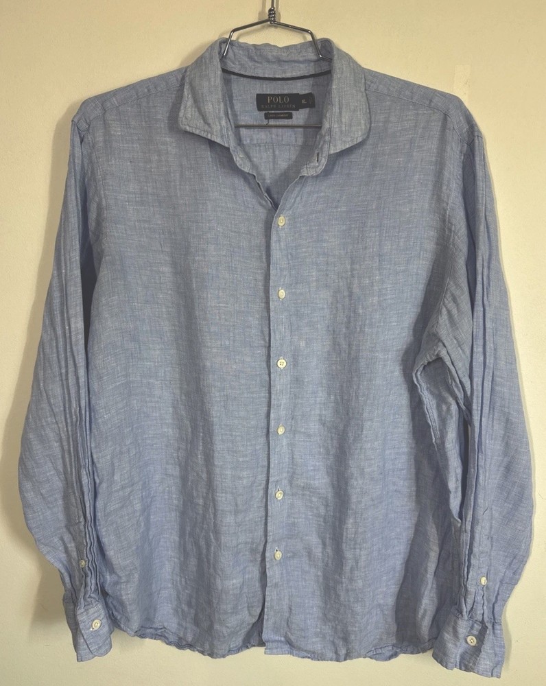 Polo Ralph Lauren Men's XL 100% Linen Chambray Long Sleeve Button-Up Shirt