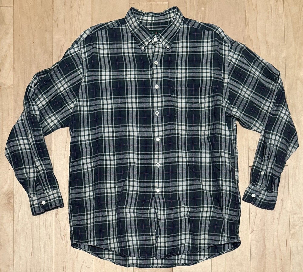 Vintage J. Crew Oarsman 100% Linen Button Down Shirt Green Plaid Men’s Large
