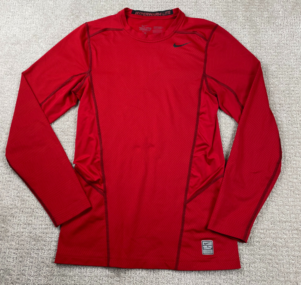 Nike Pro Combat Shirt Mens S Fitted Red Hyperwarm Lite Long Sleeve Workout Gym