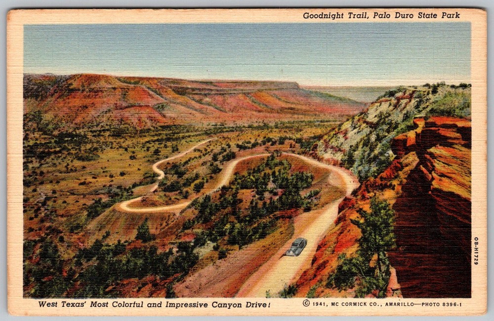 Vtg Linen Postcard Goodnight Trail Palo Duro State Park, TX 1940s