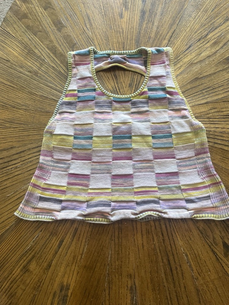 Daily Practice Multicolor Knit Sleeveless Checkered Cropped Tank Top Women’s L