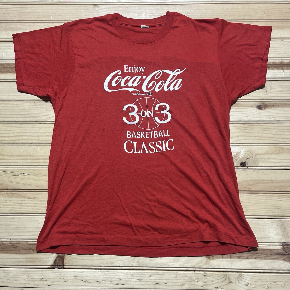 Vintage 80s Coca-Cola Advertisement Shirt 3 On 3 Basketball Screen Stars Size XL