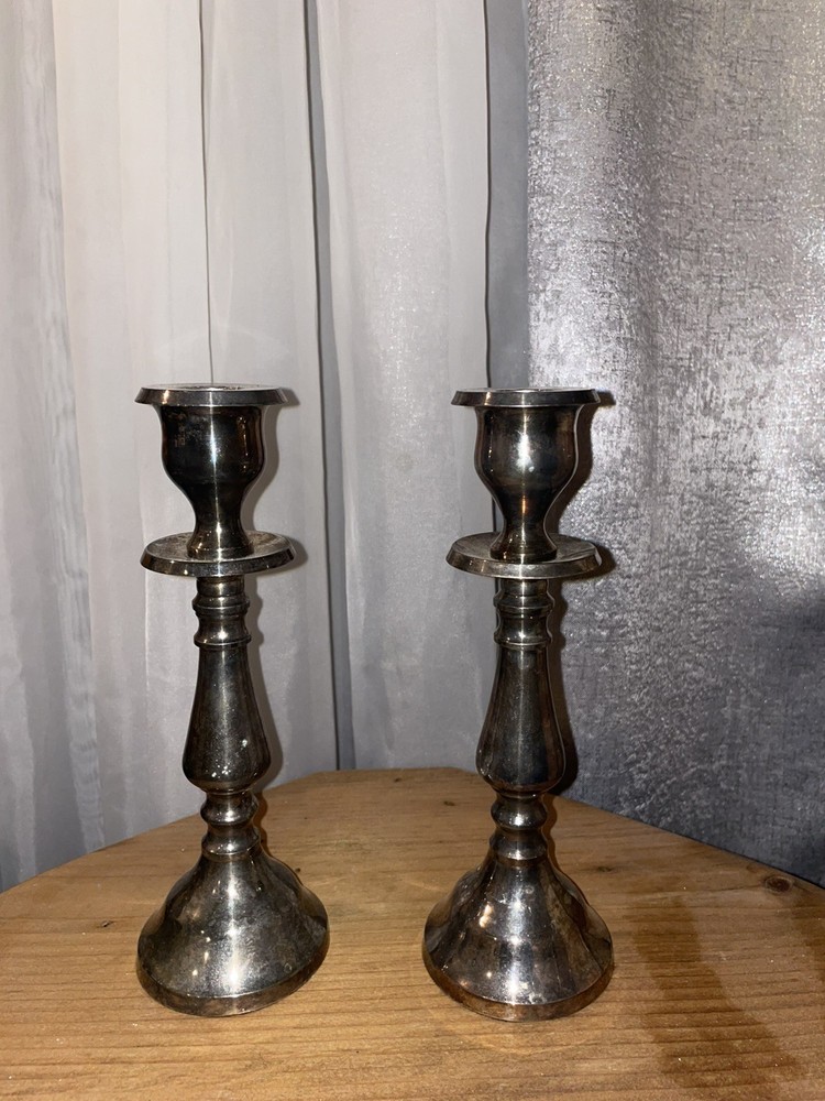 Pottery Barn Set of 2 Silverplate Candlestick Taper Holders 8-5/8