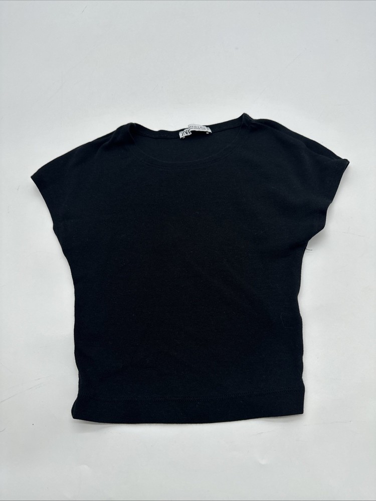 Zara T-Shirt Women Small Black Solid Cropped..#30618