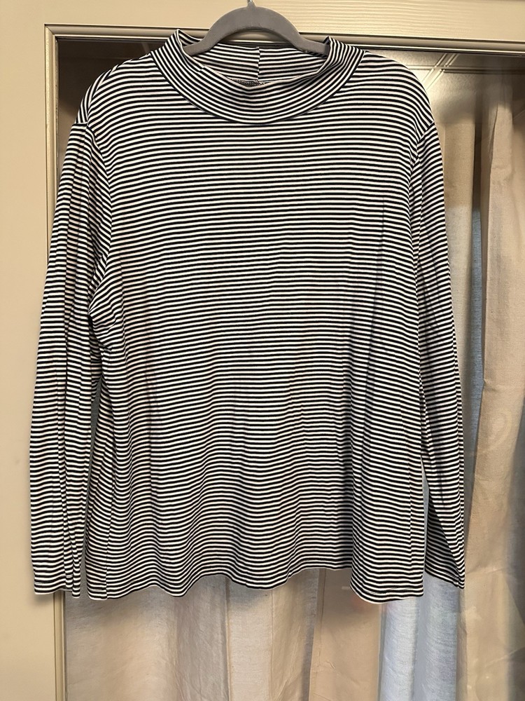 Croft & Barrow Striped Mock Neck Long Sleeve 1X Knit Top Navy White 100% Cotton