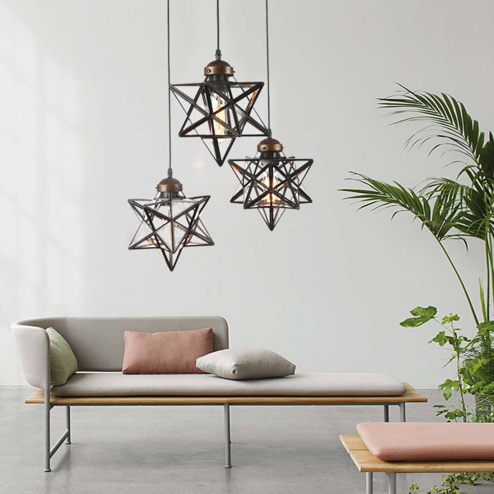 Elegant 3-Light Moravian Star Glass Chandelier Pendant Lighting Fixture for Home Decor