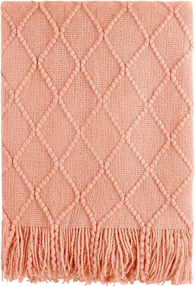 Soft Orange Knit Throw Blanket for Sofa Couch Textured Solid Decor