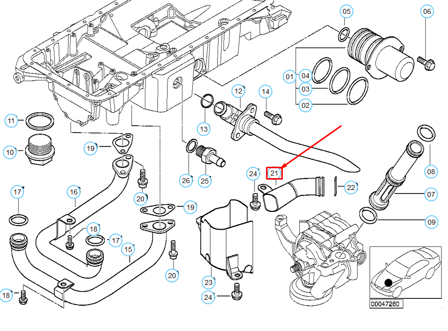 BMW Z8 E52  Upper Oil Pan Connecting Line Outlet Pipe 11137831110 NEW GENUINE