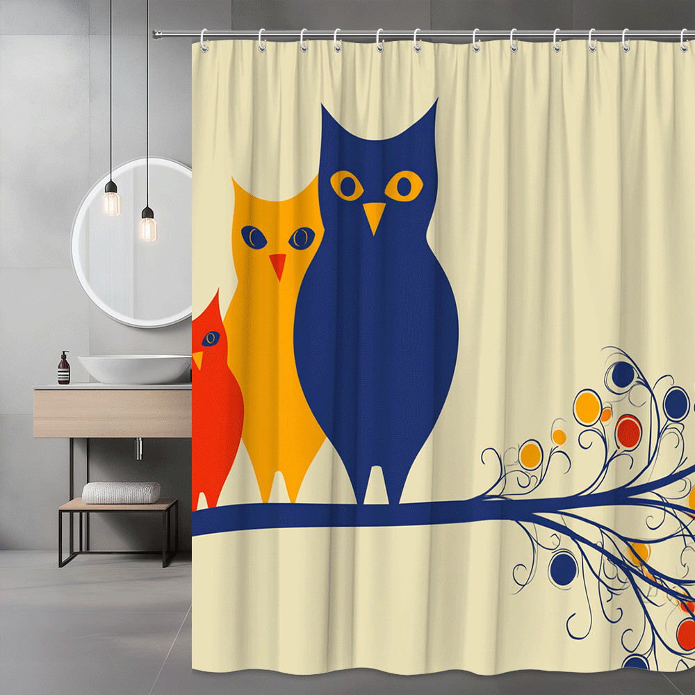 Owl Shower Curtain Abstract Bird Branch Print