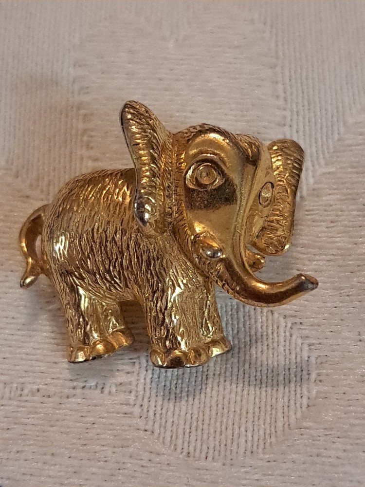 Vintage Gold Tone Trunk Up Elephant Brooch Pin