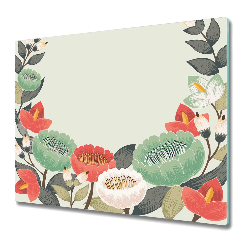 Glass Worktop Saver Kitchen Floral spring flowers green and red 60x52