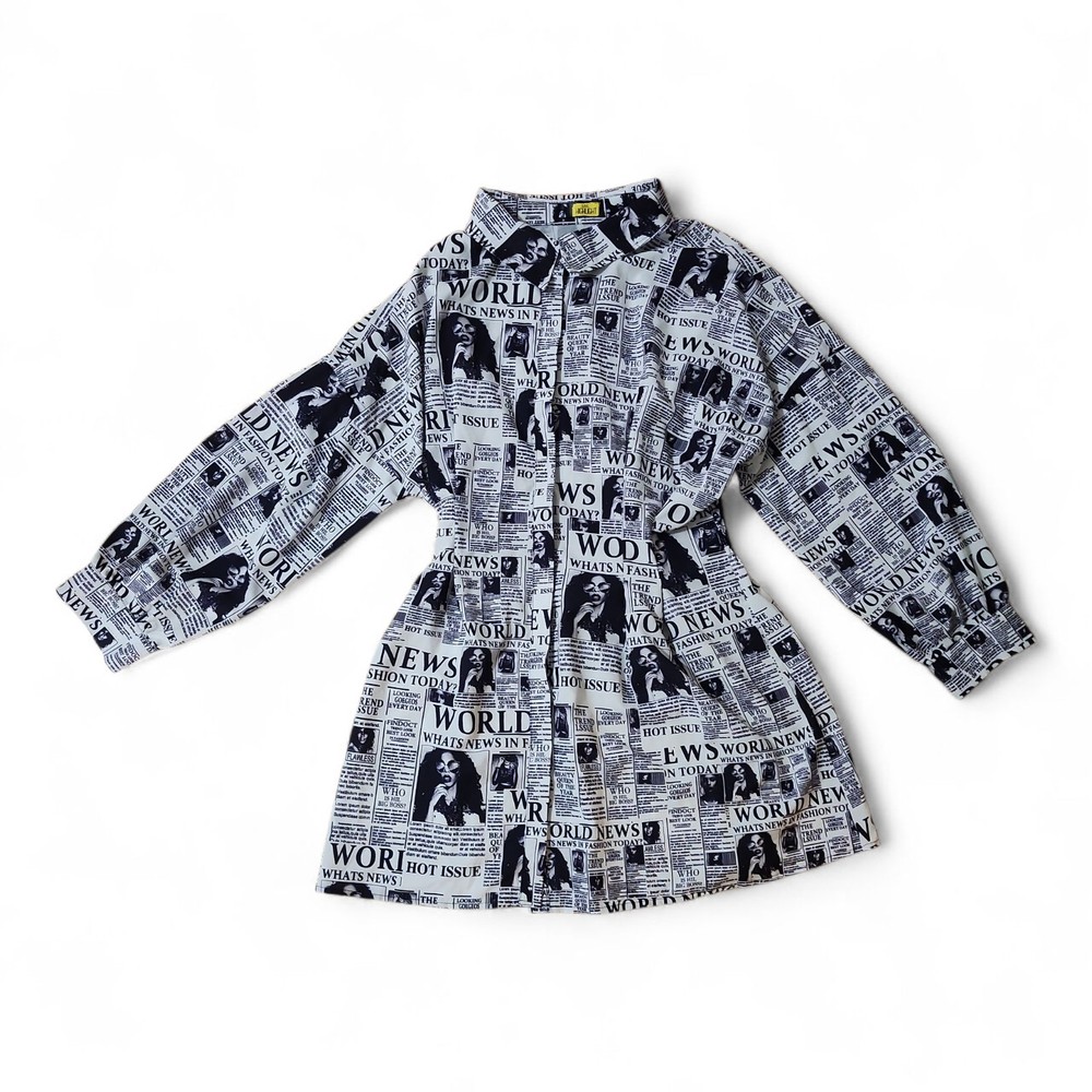 Louie Highlight Womens Newspaper Print Button Up Shirt Dress Size 3x EUC