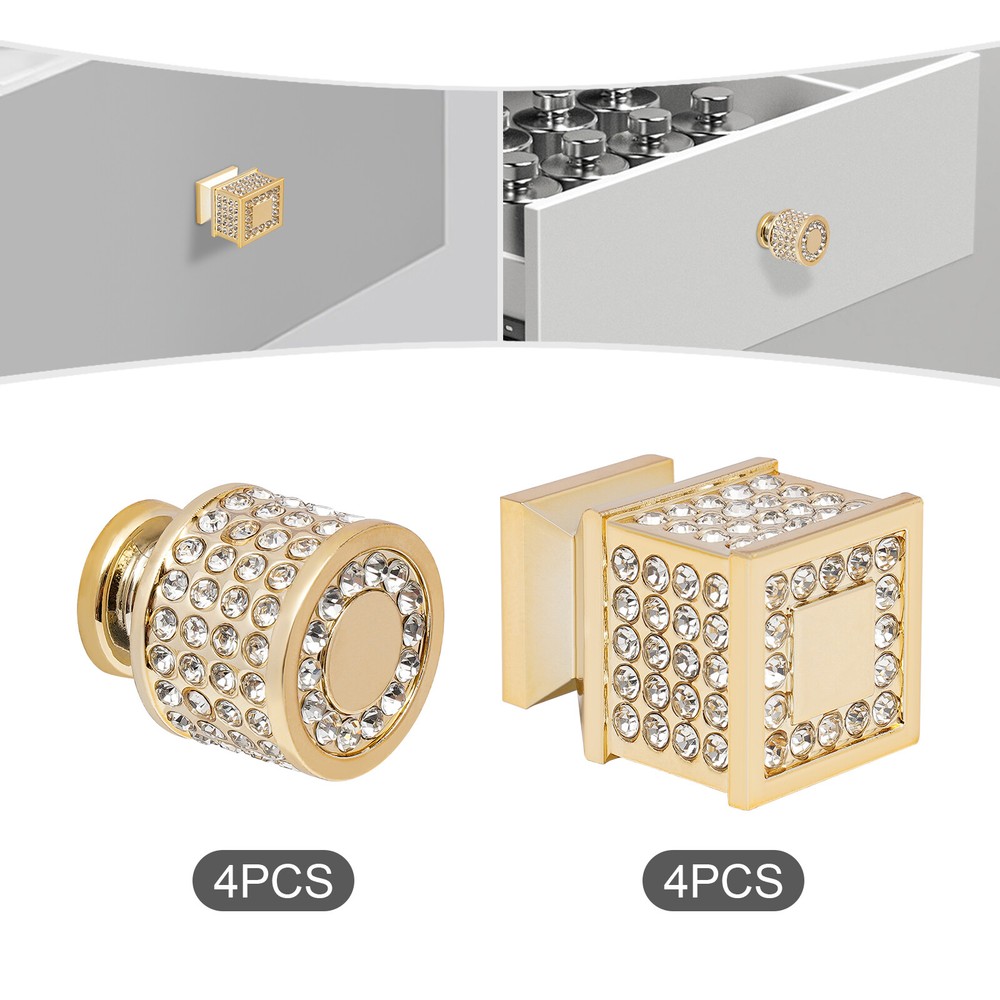 Cupboard Cabinet Handle,4pcs Crystal Dresser Knobs Drawer Handle Pulls,Gold