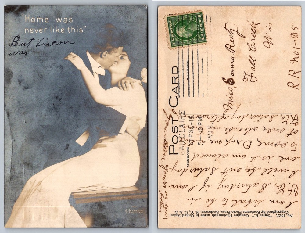 1913 RPPC Kissing Couple 