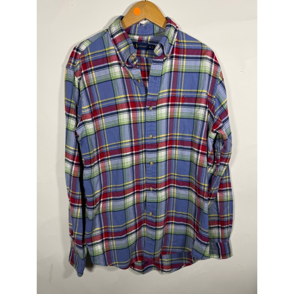 Polo Ralph Lauren Mens Blue Plaid Flannel Button Down Shirt Size M Pony Logo