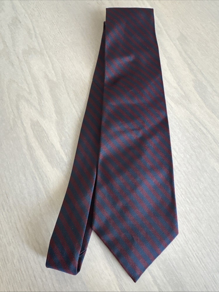 Paul Stuart  Men's Silk Burgundy Navy Striped Tie Made In England 3.75x56