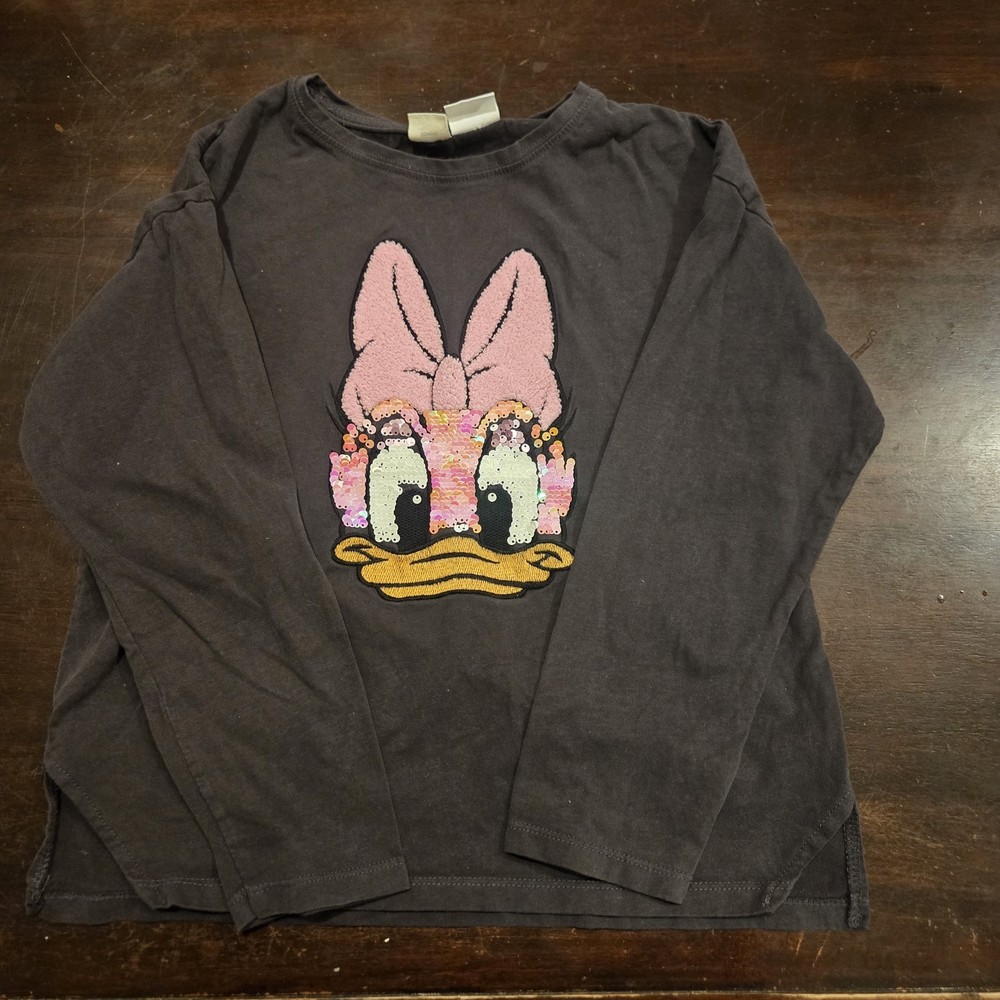 Zara Disney Daisy Duck Sequin Long Sleeve Black T-Shirt Girls 11-12 Years