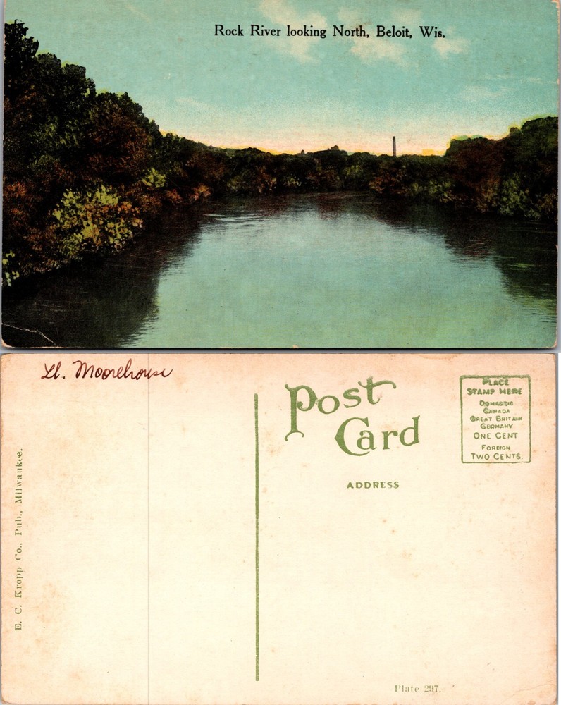Rock River Scenic View Looking North Beloit Wisconsin WI Postcard