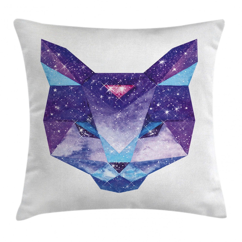 Space Cat Star Clusters Square Pillow Cover 16 Inch