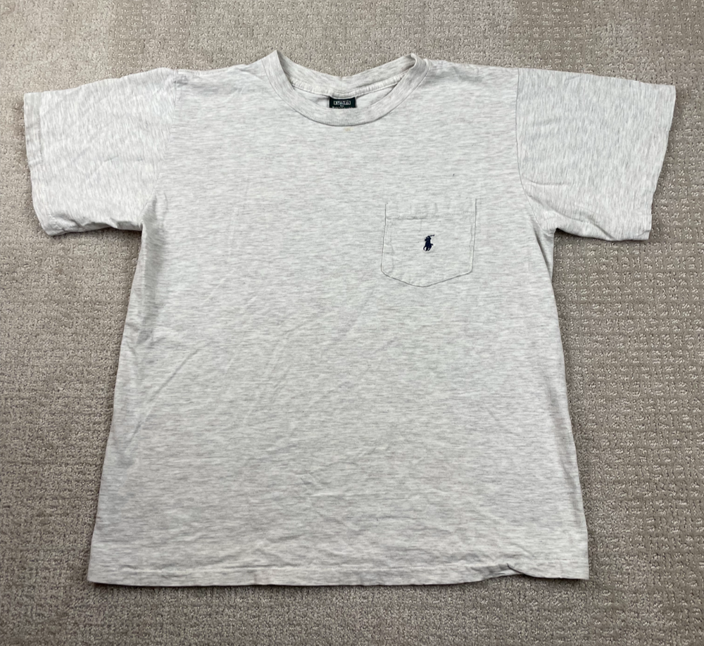 Vintage Polo Ralph Lauren T Shirt Mens Large Gray Crewneck Pocket Tee USA Made