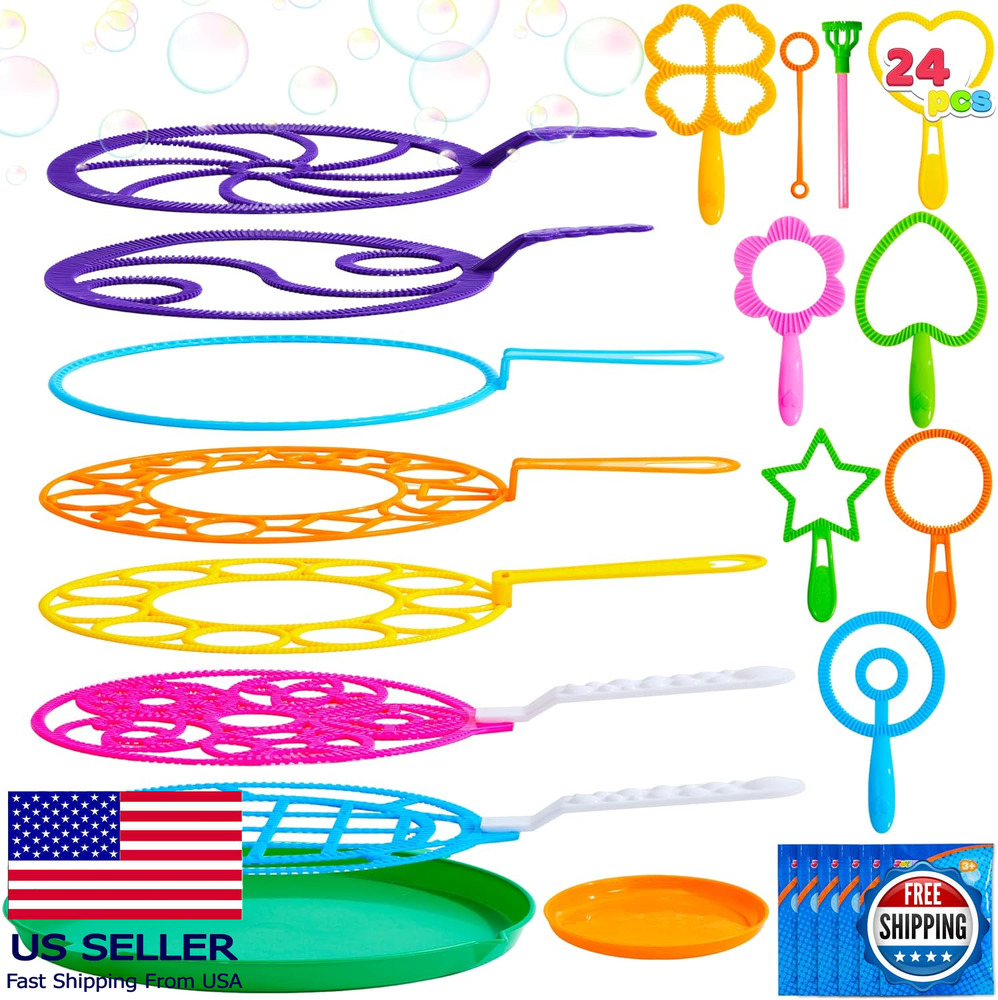 18-Piece Kids Summer Bubble Wand Set with Tray - 12 Inch Large Wands for Outdoor Party Favors