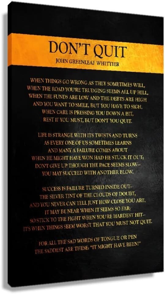 Motivational 'Don't Quit' Framed Canvas Art - Perfect for Bedroom & Classroom