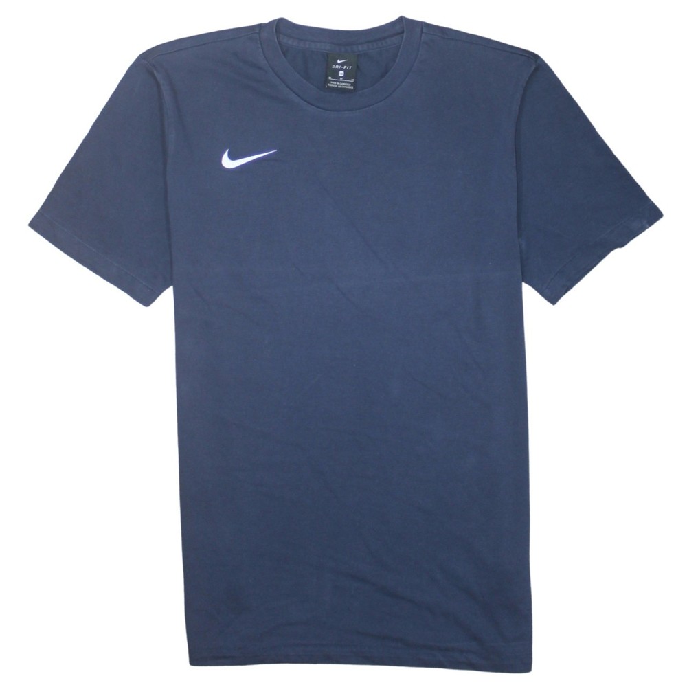 Nike Mens T Shirt Navy Blue Dri Fit Cotton Blend Athletic Swoosh Logo Tee M