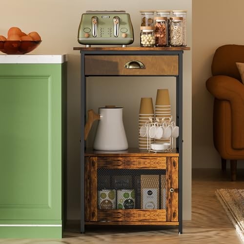 Coffee Bar Station, 3-Tier Small Coffee Stand Coffee Station with Drawer