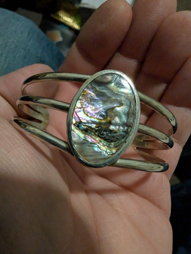 Vintage Sterling Silver Abalone Cuff Bracelet Triple Split Shank 17.4g Southwest