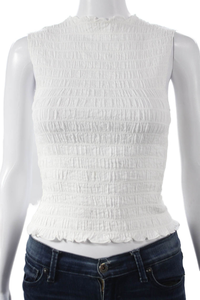 Reformation Women White Viscose High Neck Sleeveless Basic Tank Button Size XSFree Shipping in US $100+ Orders | $6.95 Orders Below