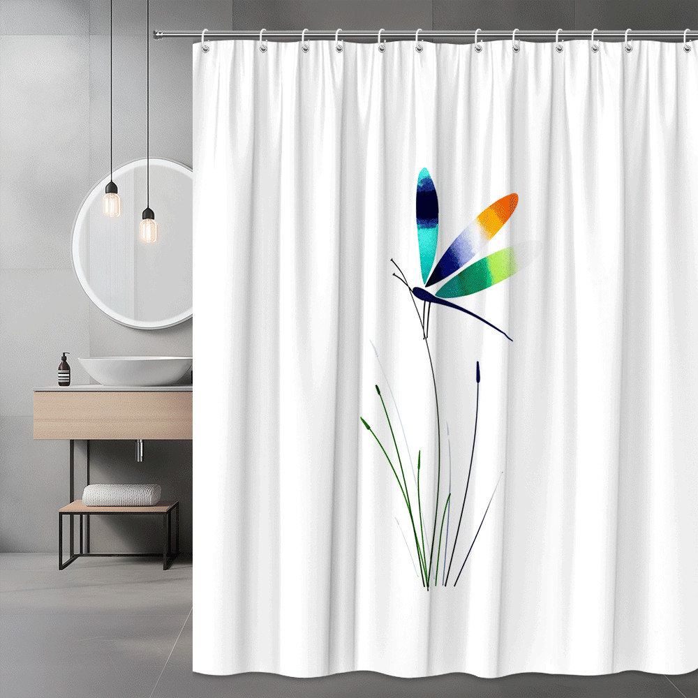 Colorful Dragonfly Shower Curtain Floral Graphic Print