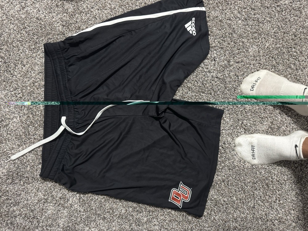adidas Men's M Basketball Shorts Black/White Stripe Drawstring Elastic Waist