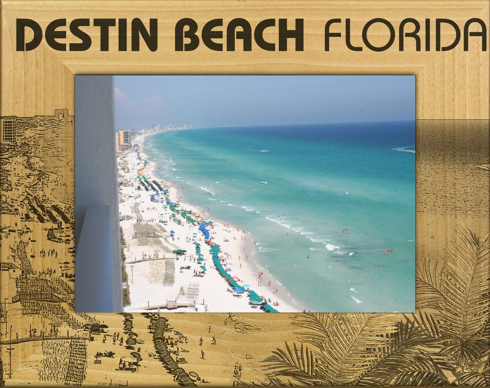 Destin Beach Florida Laser Engraved Wood Picture Frame (4 x 6)