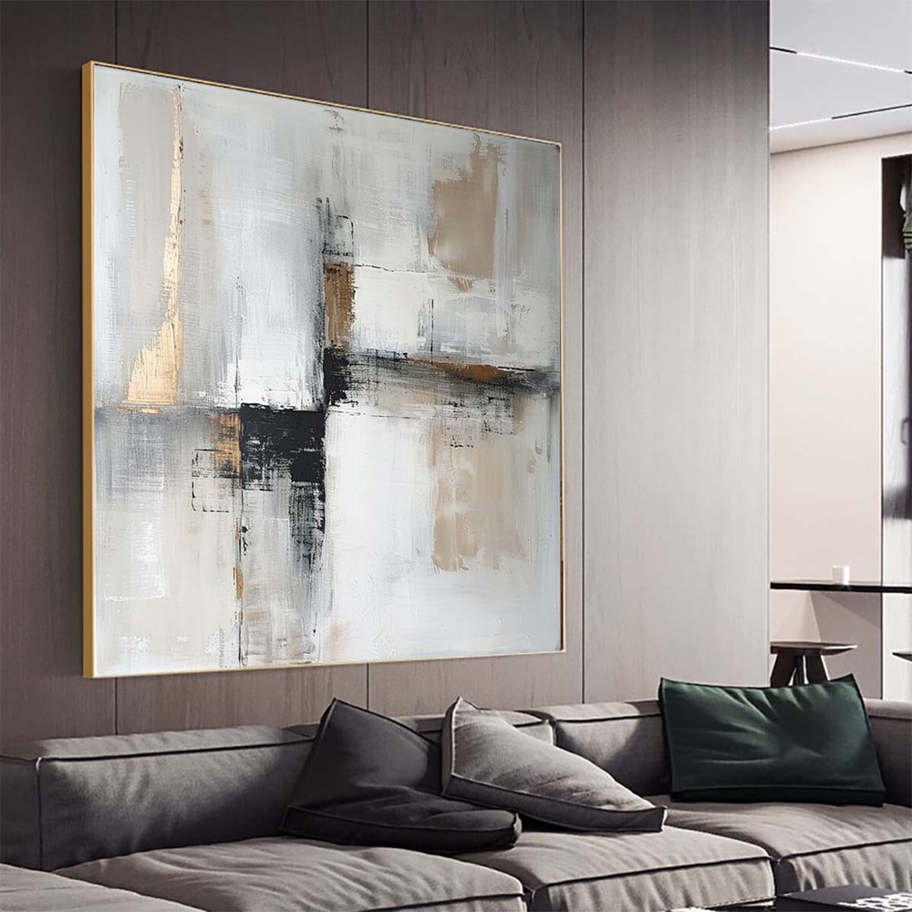 Large Abstract Painting Canvas Painting Modern artwork Living Room Beige Black
