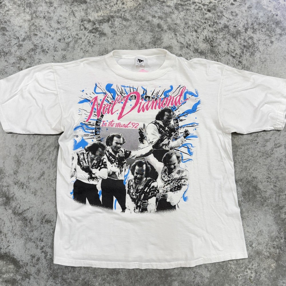 Vintage Neil Diamond Shirt Mens XL White In The Round 92 Concert Tour Band 90s