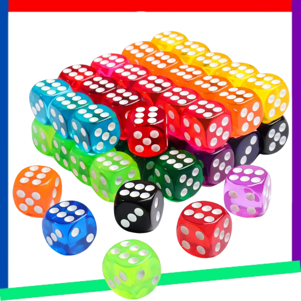 50 Pieces Colored Dice, 6 Sided Dice for Board Games, 14mm Bulk Dice